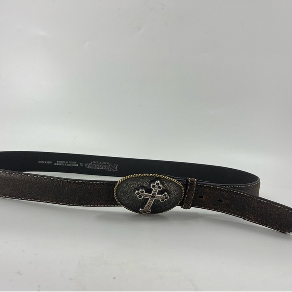 Nocona Luxury Leather Belt with silver Cross buckle/ brushed gold. - Picture 10 of 11